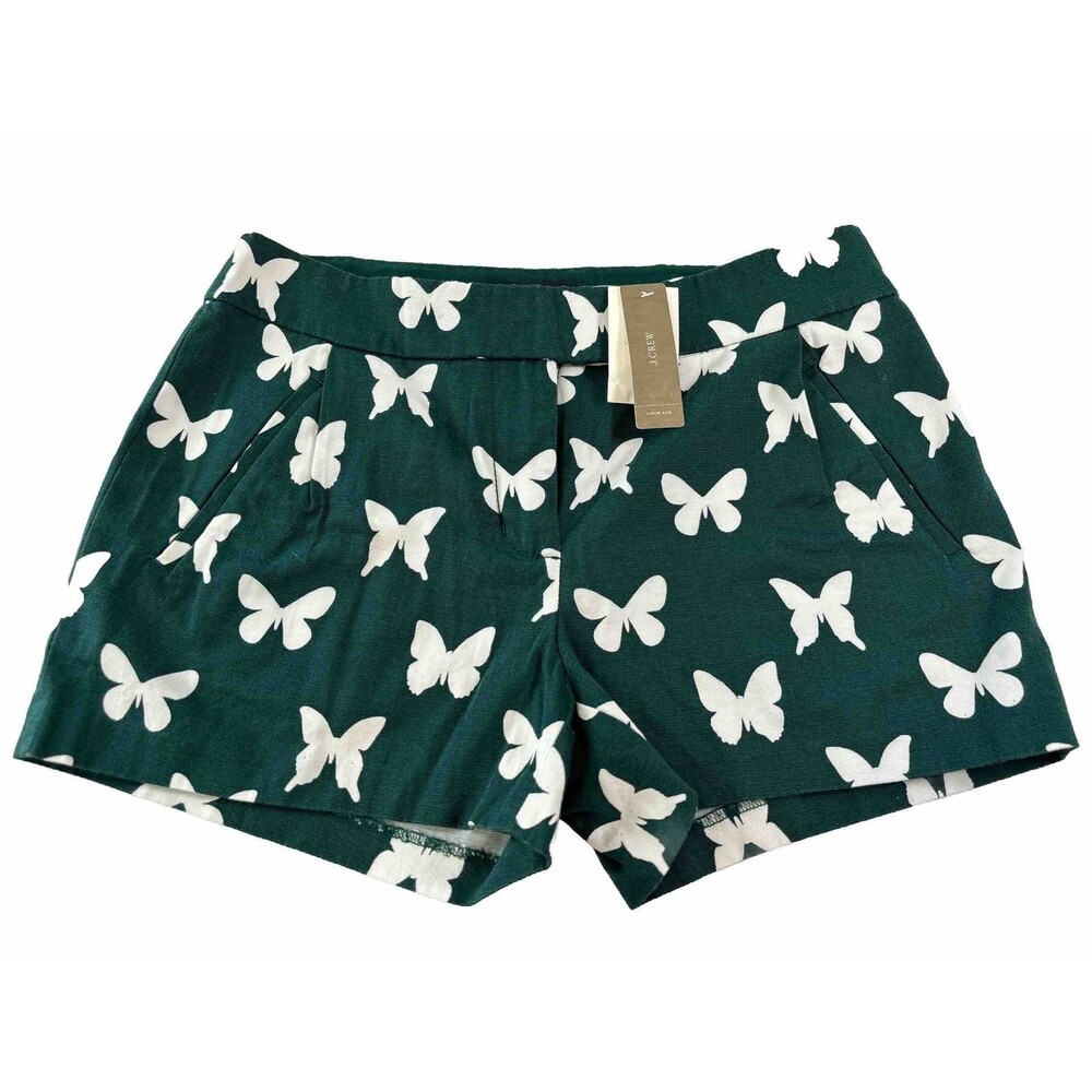 J. Crew Shorts Shorts Butterfly Print Size 0 Green And White